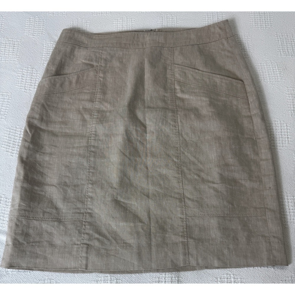 Ann Taylor Linen Blend Skirt Neutral Tan Career Size 0 Petite Look